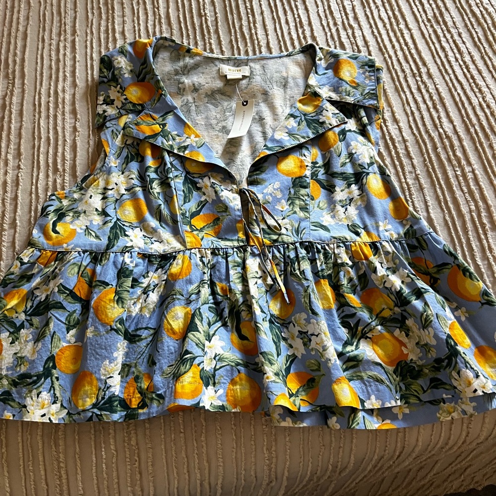 Anthropologie Blue Lemon Floral Blouse